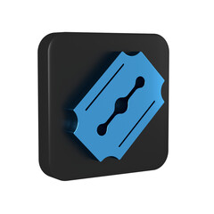 Blue Blade razor icon isolated on transparent background. Black square button.