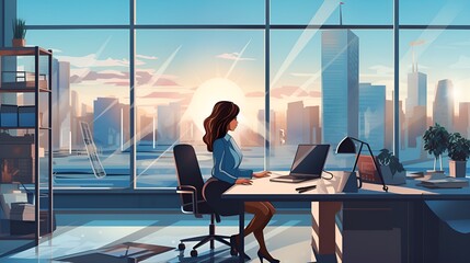 Woman in office background in a business theme , Woman in office background, business theme, workplace