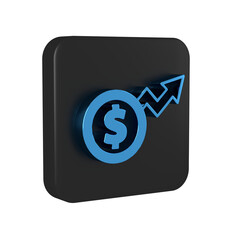 Blue Financial growth dollar coin icon isolated on transparent background. Increasing revenue. Black square button.