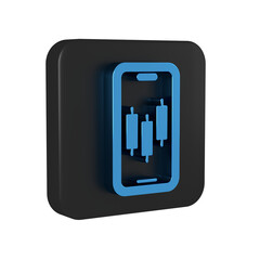 Blue Mobile stock trading concept icon isolated on transparent background. Online trading, stock market analysis, business and investment. Black square button.