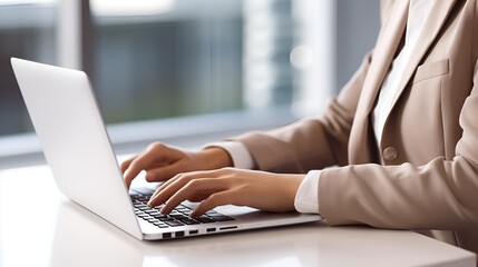 Woman using a laptop thinking in a realistic tone , Woman using laptop, thinking, realistic tone, technology