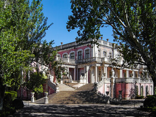 Palacio Nacional de Queluz National Palace. Pavilhao Robillion Pavilion and Escadaria dos Leoes aka Lions Staircase. Sintra, Portugal