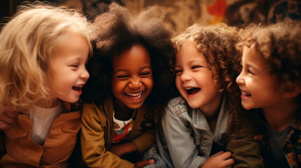 Group of happy children laughing while spending time together