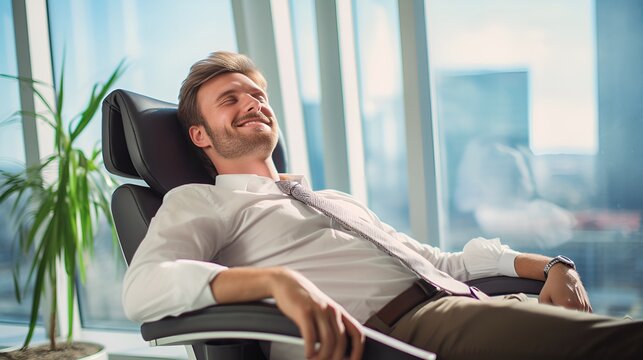 Young employee taking a relaxed break in the office , Young employee, relaxed break, office