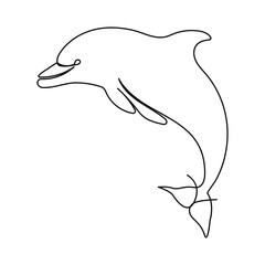Continuous single line of cute dolphin outline vector art drawing and illustration