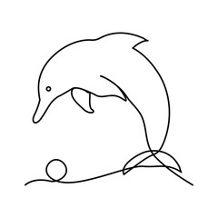 Continuous single line of cute dolphin outline vector art drawing and illustration