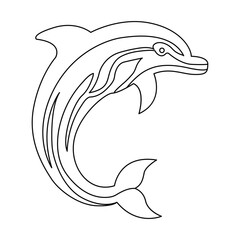 Continuous single line of cute dolphin outline vector art drawing and illustration