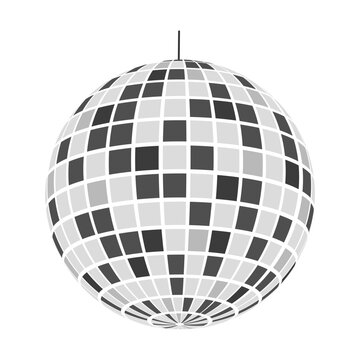 Discoball icon. Shining night club sphere. Dance music party glitterball. Mirrorball in 70s 80s retro discotheque style. Nightlife symbol isolated on white background