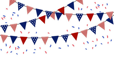 4th july american independence day, template with flag white background, poster, banner, greeting card.