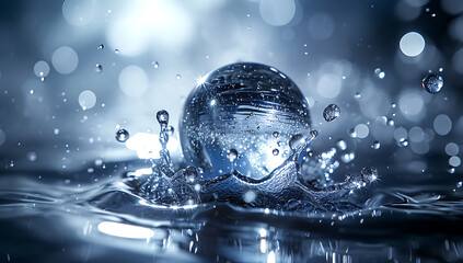 a water drop falling in water, with a circular sphere surrounded by bubbles. - abstract background