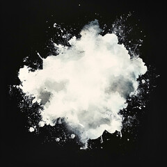 white watercolor splashes forming a blob on a black background for creative design projects
