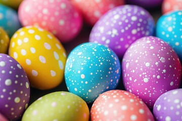 Closeup view of colorful easter eggs background