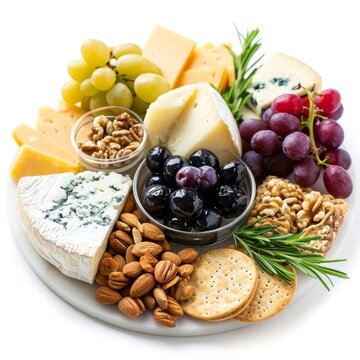 Plate of Cheese, Crackers, Grapes, Nuts, and Grapes