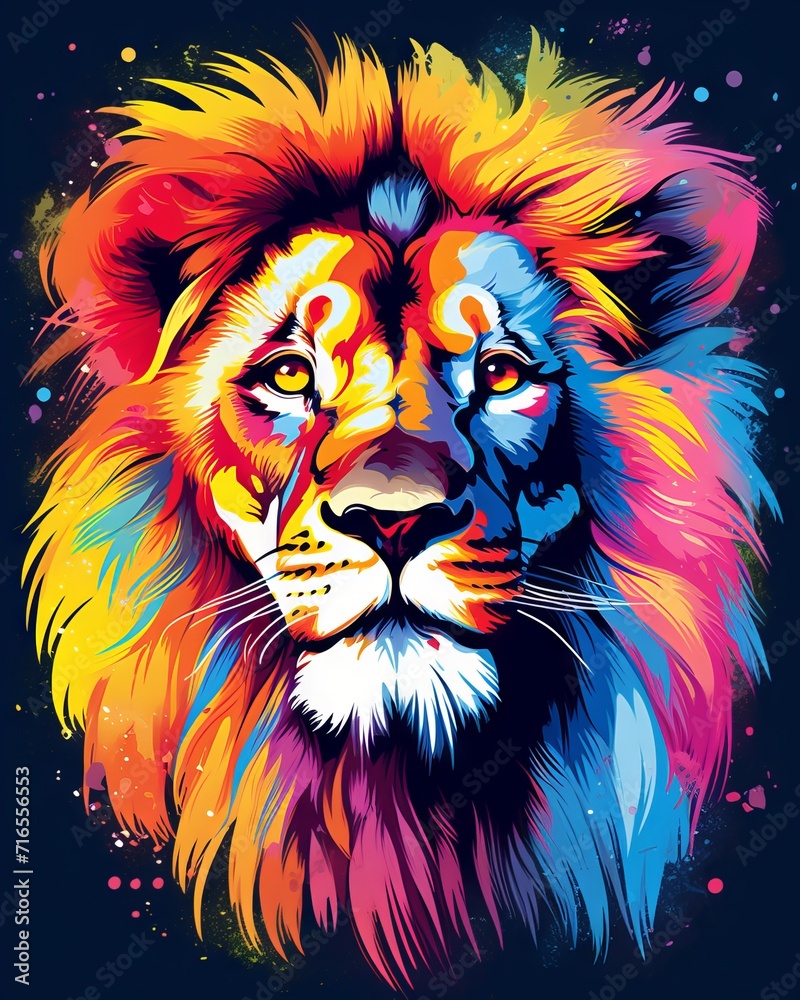 Poster Colorful vector illustrations of a lion's face in vibrant hues for t-shirt design