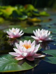 Water lily in pond in summer.