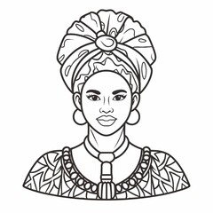 African woman silhouette for coloring, on white background