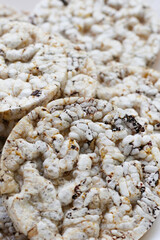 Round crispy rice crackers. Rice cakes
