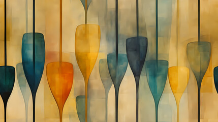 Modern cafe seamless pattern in the style of Cubism, Neoplasticism and Bauhaus. Perfect for design, printing, web design