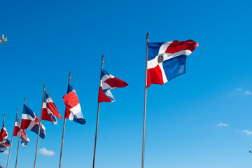 Dominican Republic flags with blue sky
