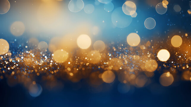Blue and gold Abstract background and bokeh on New Year's Eve.
