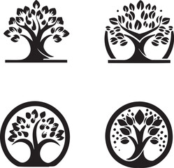 set of 4 trees icons black and white