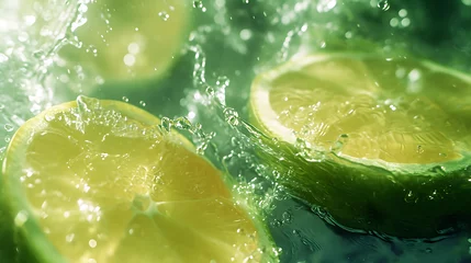 Foto op Plexiglas green lemon and water, with a light green and transparent texture style © Lisanne