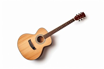 Isolated acoustic guitar on white background. Generative AI - obrazy, fototapety, plakaty