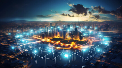 5G wireless network, high speed internet, cloud computing or connect diagram technology, Data storage, service, synchronize, online, financial, Connectivity global, smart city