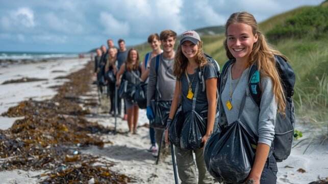 Opération de nettoyage de plage : Groupe engagé pour la préservation de l'environnement