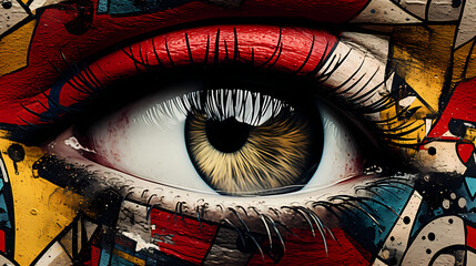 Modern face eye seamless pattern in the style of Cubism, Neoplasticism and Bauhaus. Perfect for design, printing, web design