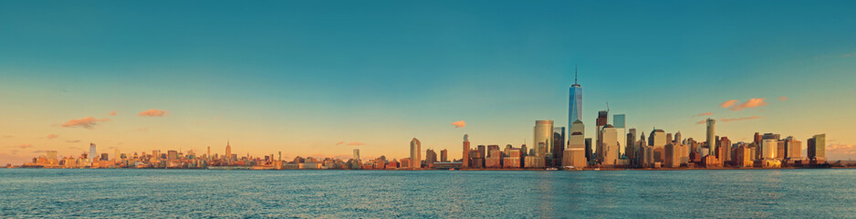 New York City skyline urban view at sunset
