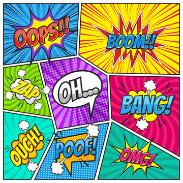 Colorful comic scene page background with speech bubble
