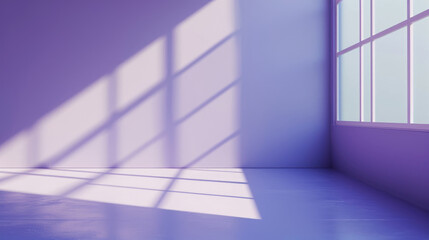 Empty room with minimalist soft lavender wall background with sun shadow for product presentation