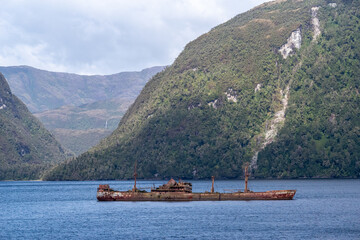 Wreck of freighter MV Captain Leonidas in Canal Messier . Chile