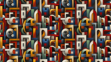Modern seamless pattern in the style of Cubism, Neoplasticism and Bauhaus. Perfect for design, printing, web design