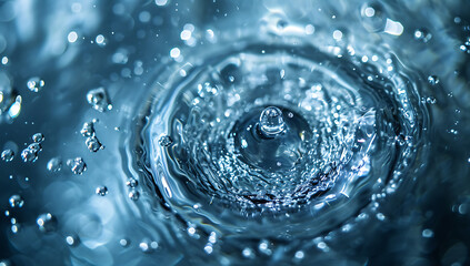 water droplet in a sphere with bubbles over it. - water splashing macro shot. 