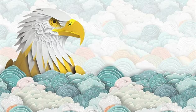 paper eagle on paper sky animation with copy space