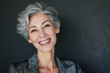 Radiant Senior Woman with Stylish Silver Hair by Generative A.I.