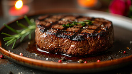 Succulent Medium-Rare Grilled Steak with Fresh Herbs by Generative A.I.
