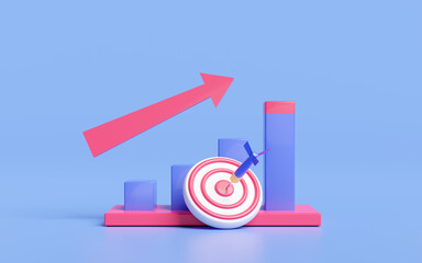 3d charts graph with darts, target, analysis business financial data. business strategy concept, 3d render illustration