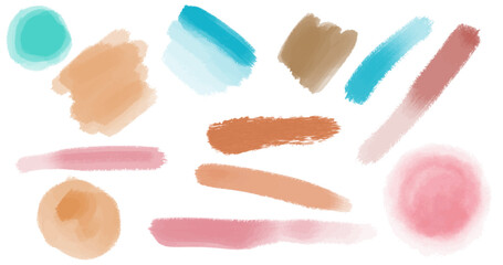 Sunset pink, peach fuzz , sophisticated blue watercolor background. Vector set of neutral color brush strokes and splashes 