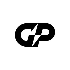 Bold letter GP with lightning icon logo concept vector