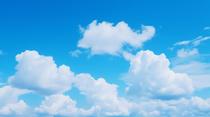 Blue sky with white fluffy , puffy, cumulus clouds - obrazy, fototapety, plakaty