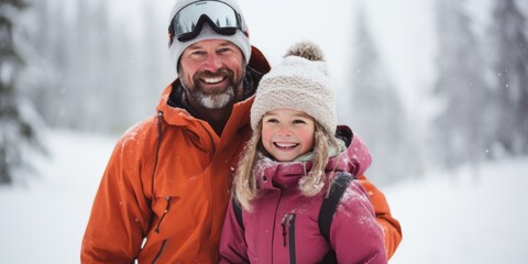 Father and daughter on ski vacation. Selective focus.