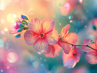 The flowers on a blurred background of bright, bright pastel colors