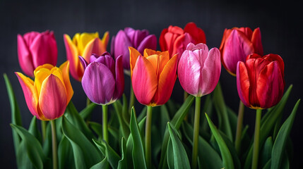 Fototapeta premium Blooms of Elegance: A Colorful Symphony of Tulip Flowers, Capturing Nature's Vibrant Palette in Full Blossom