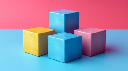 Obraz premium Cubes blancs minimalistes sur fond dégradé rose à bleu