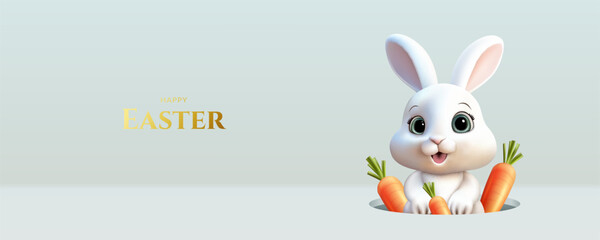 Easter greeting card with bunny with carrot.