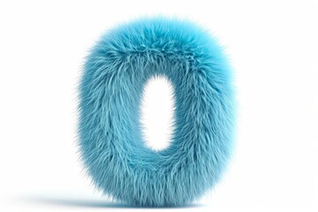 Cute blue number 0 or zero as fur shape, short hair, white background, 3D illusion, storybook style