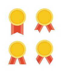 Set of golden badge illustration icons symbolizing certificate, championship, graduation, victory, best, congratulations, award, best, and success.